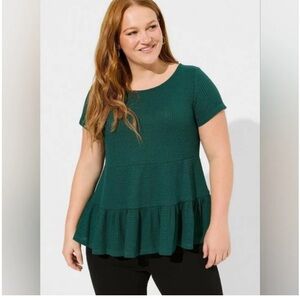 Torrid Green Short Sleeve Ribbed Peplum Tiered Shirt Top Blouse Shirt 12 XL